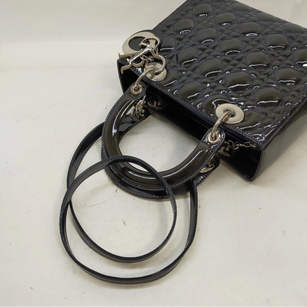 Christian Dior Hand Bag Navy Blue interior Patent black leather 3294702 - Picture 11 of 17